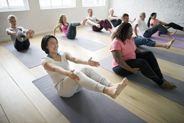 Yoga class concept beginners class in yoga